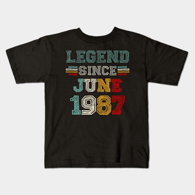 36 Years Old Legend Since June 1987 36th Birthday Kids T-Shirt by louismcfarland